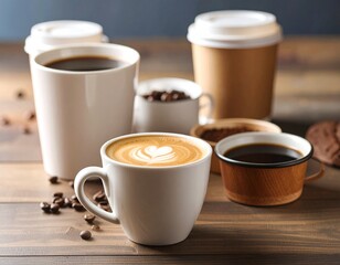 cup of coffee with beans on the table