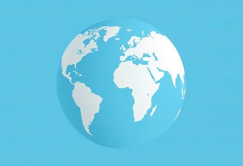 Fototapeta premium Stylized cyan globe, white continents; minimalist, modern global design, cartography, background