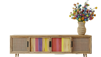 Stylish wooden chair next to a sideboard in a modern living room