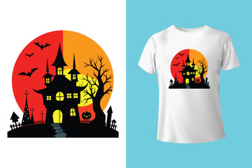 halloween background with cat and pumpkin t-shirt vector design