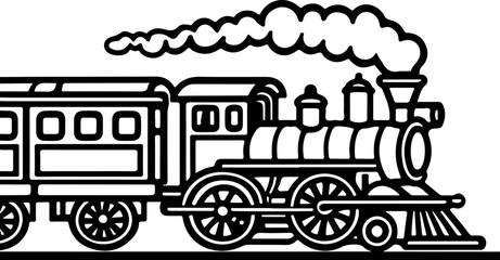 "Steam Locomotive Line Art &ndash; Vintage Motion, Industrial Charm & Historical Travel for Coloring and Educational Design"