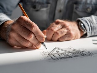 Close-up of a person writing on paper with a pencil in a professional workspace setting
