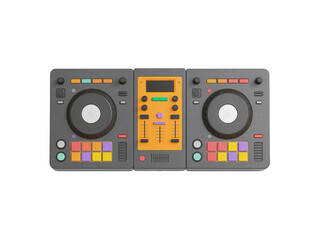 Fototapeta premium Stylized DJ mixing console with tactile knobs and colorful buttons, perfect for party design, on