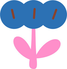 Flat flowers in pink and blue pastel colors, nature illustration elements