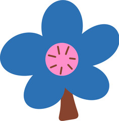 Flat flowers in pink and blue pastel colors, nature illustration elements