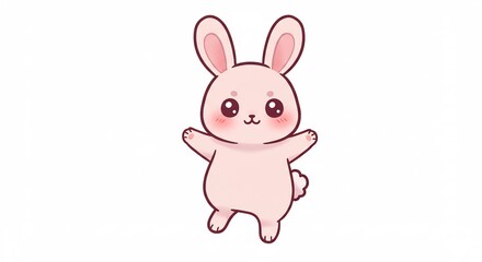Obraz premium Adorable pink bunny happily poses playfully against white background. AI Generated
