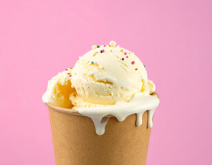 Vanilla ice cream in a paper cup