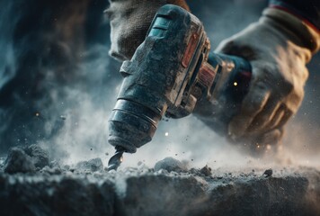 Close-up of a person's hand holding a hammer striking a metal outdoors during daytime