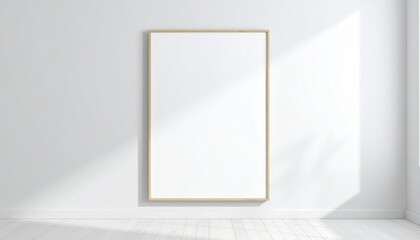 Elegant Blank Poster Frame in a Minimalist Interior with Window Shadows.