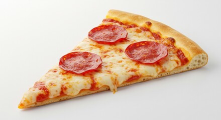 Delicious pepperoni pizza slice brightly lit showing melted cheese. AI Generated