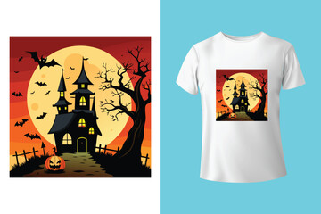 Halloween t-shirt design costume creative Eye-catching high-quality Illustration Black cat Pumpkin, Scary trendy graphic badge typography quote t-shirt design vector. Ready for print, tee, template