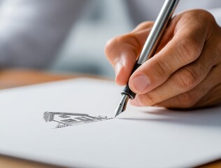 Close-up of a person's hand writing on paper with a pen in a well-lit workspace