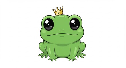 Obraz premium Adorable cartoon frog cheerfully wears golden crown. AI Generated