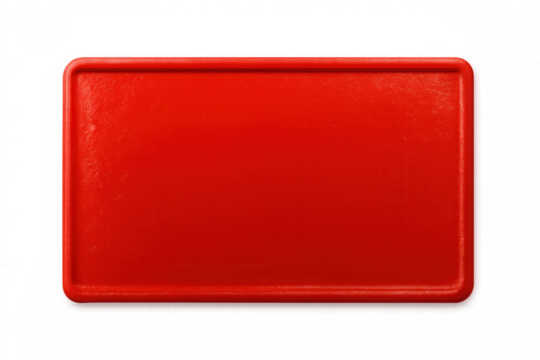 Red rectangular plastic plate isolated on transparent background, creating a vibrant and striking visual