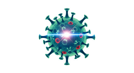 Microscopic View: Coronavirus with Light Beam