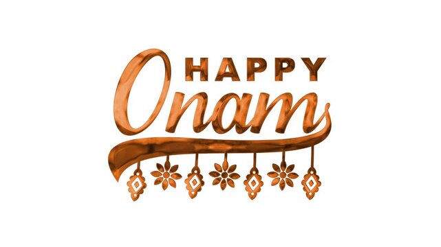 Happy onam text animation with floral elements, suitable for festive onam greetings, social media posts, and invitations.