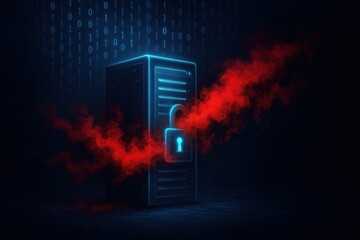 Conceptual illustration of data breach on server security and vulnerability