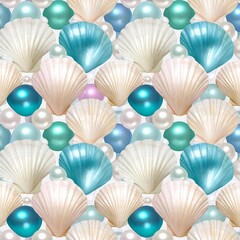 Obraz premium A seamless pattern of seashells and pearls