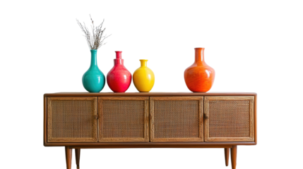 Stylish wooden chair next to a sideboard in a modern living room