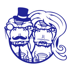 2 T-Rex Woman Sir Gentleman rich Monocle Couple Top Hat