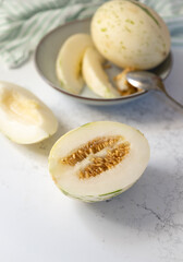Fresh Snow Leopard Melon Cut in Half
