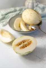 Fresh Snow Leopard Melon Cut in Half