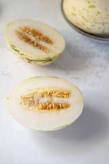 Fresh Snow Leopard Melon Cut in Half