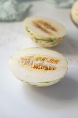 Fresh Snow Leopard Melon Cut in Half