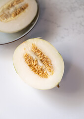 Fresh Snow Leopard Melon Cut in Half