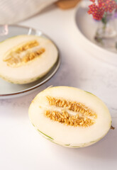 Fresh Snow Leopard Melon Cut in Half