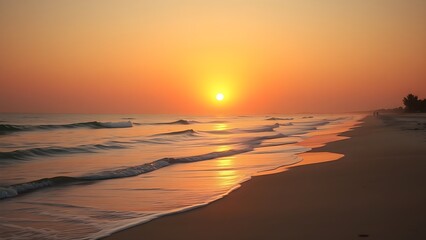 Fototapeta premium Tranquil beach sunset with gentle waves, offering a peaceful and scenic escape.
