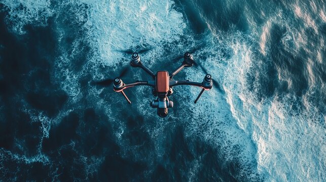 Drone flying over stormy ocean - Powered by Adobe