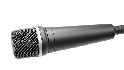 A dynamic microphone isolated on white, showcasing crisp details and professional lighting.
