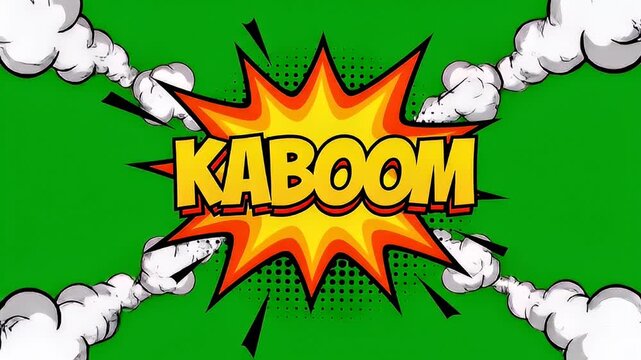 Comic style explosion design with word kaboom on green backdrop