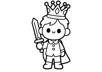 Cute Prince with Sword Line Art