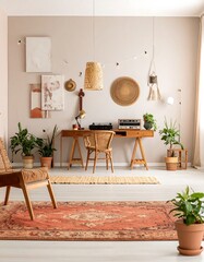 Cozy, bohemian workspace