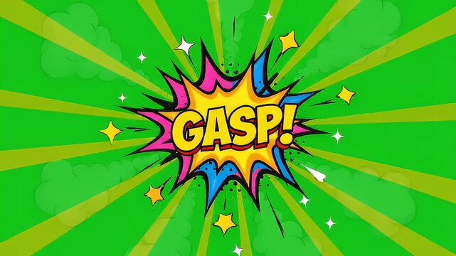 Dynamic comic book burst graphic with gasp exclamation against green