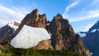 Ice shard against mountain backdrop