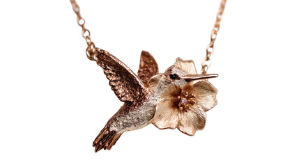 Obraz premium Elegant nature-inspired necklace with a pendant shaped like a hummingbird, isolated on a Transparent background, PNG file.