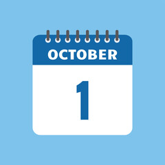 october 1 calendar icon Vector page month design