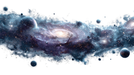 Digital Space Art: Digital space art featuring galaxies, nebulae, and futuristic planets, isolated on a Transparent background, PNG file.