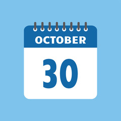 october 30 calendar icon Vector page month design