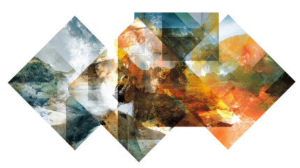 Digital Art Collage: Creative digital art collage with overlapping textures and bright contrasts, isolated on a Transparent background, PNG file.