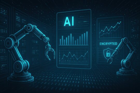 The future of data analysis: An illustration of AI powered robotic arms in data center