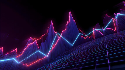 Abstract 3D Neon Graph Chart Data Visualization