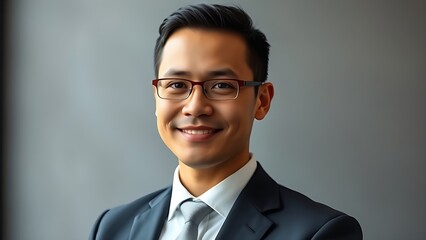 Confident businessperson in formal attire with a slight smile, exuding professionalism in a neutral setting.