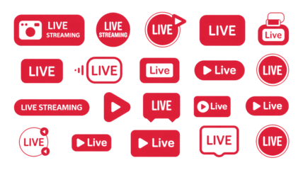 Dynamic live streaming icons for social media, online events, and broadcasts