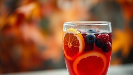 A glass of sangria with fresh citrus and berries, evoking warm Spanish National Day celebrations.