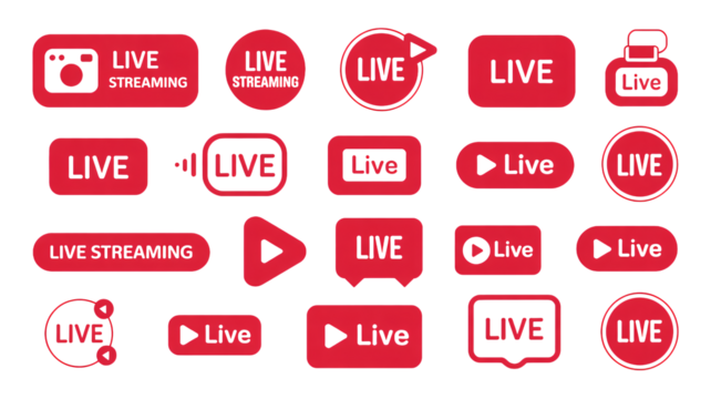 Dynamic live streaming icons for social media, online events, and broadcasts