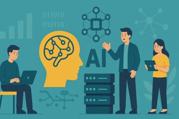 Illustration depicting artificial intelligence concept with human collaboration for machine